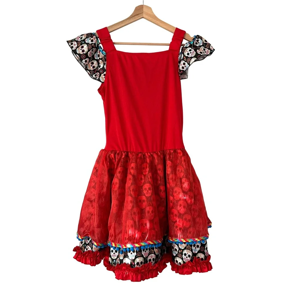 Kids Day of the Dead Costume Dress Halloween Sugar Skull Outfit Medium